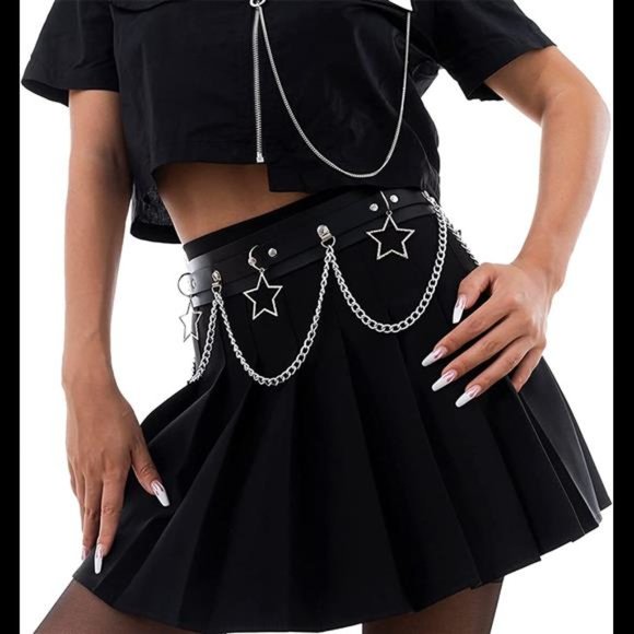 Rave Outfit for Women Chain Heart Pendant Plus Size Waist Leather Garter  Belt